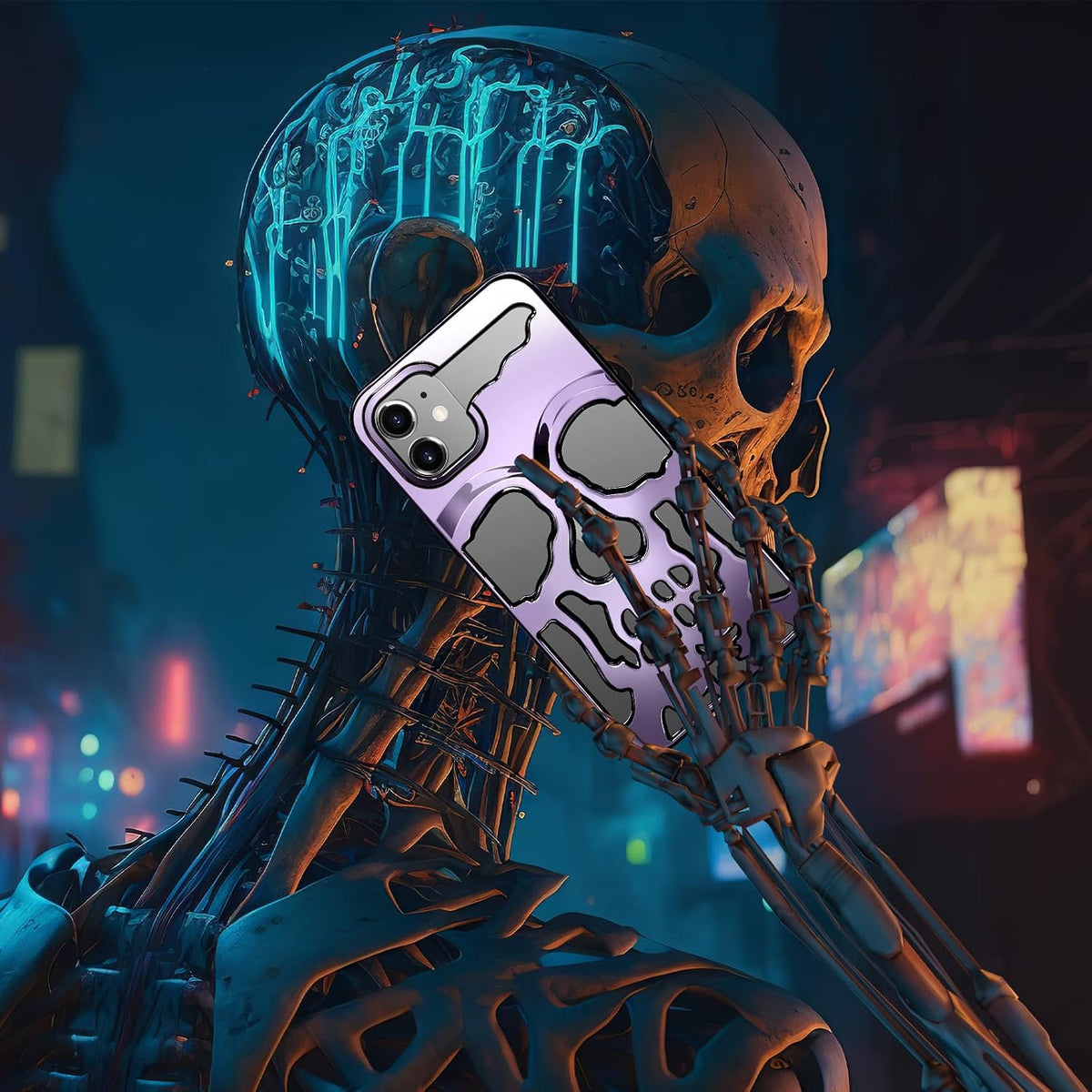 for Iphone 11 Case for Men, Women Cool Skull Skeleton Funny Gothic Hollow Cases for Boy Girls, Fashion Hollowed Designer Plated Shockproof Goth Cover for Iphone 11 Purple