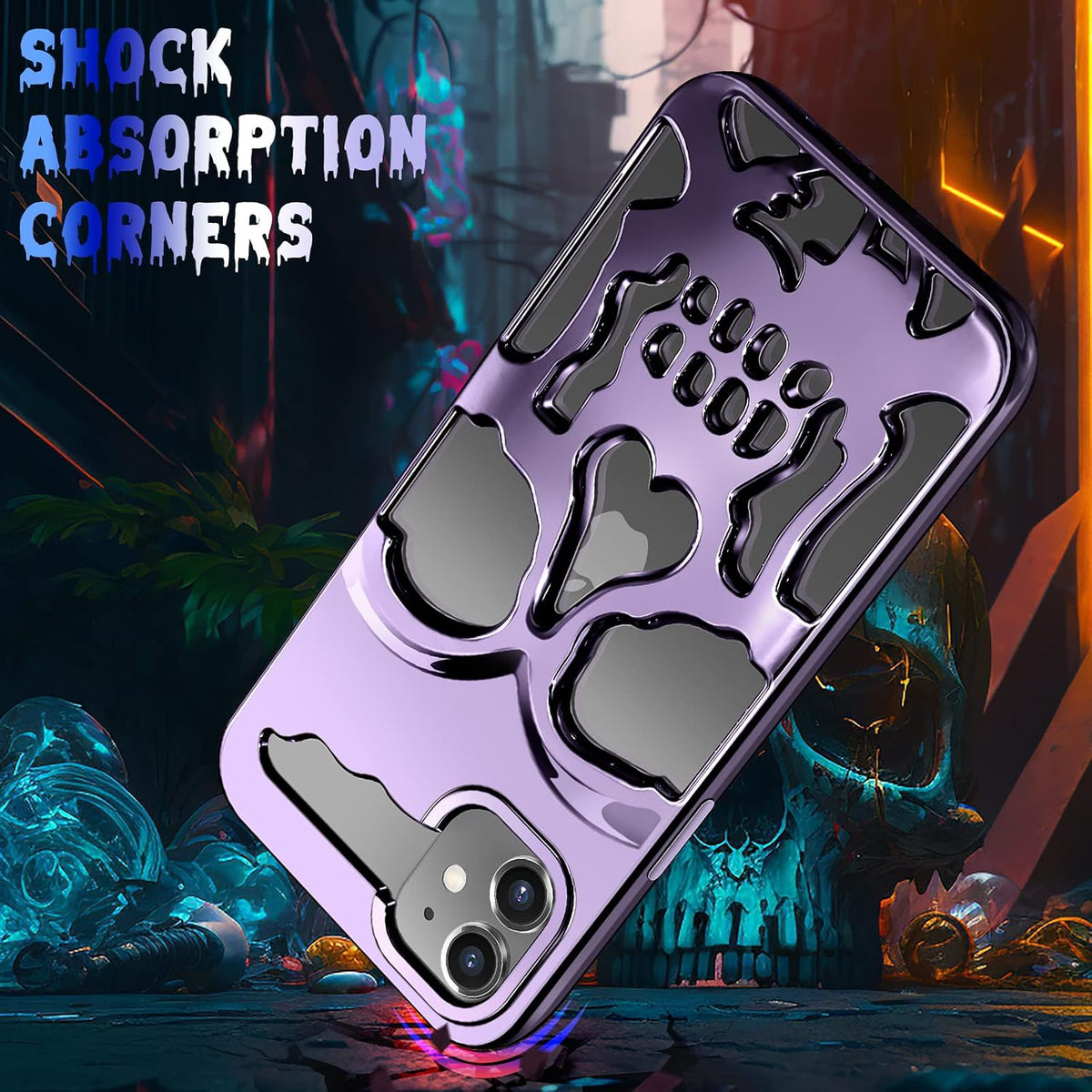 for Iphone 11 Case for Men, Women Cool Skull Skeleton Funny Gothic Hollow Cases for Boy Girls, Fashion Hollowed Designer Plated Shockproof Goth Cover for Iphone 11 Purple