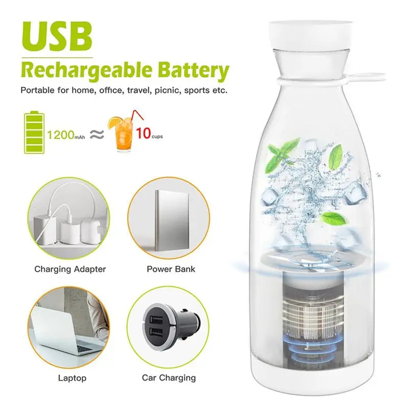 A38T-300ML Portable Blender Fruit Mixers USB Rechargeable Smoothie Mini Blender Personal Juicer -White
