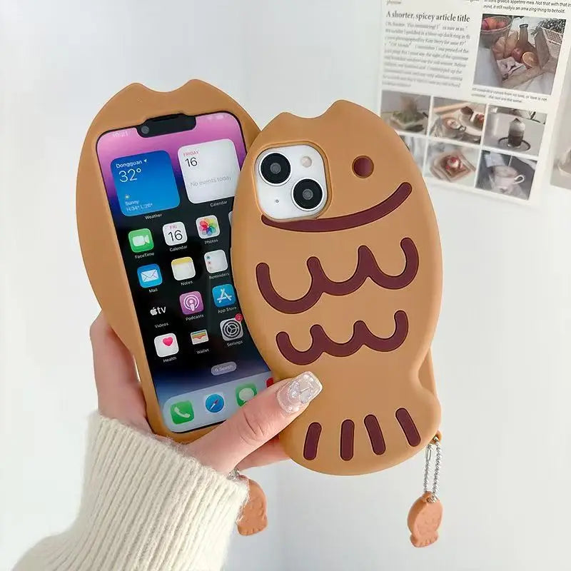 Fish Shape 3D Silicone Phone Case for Iphone 17 Air 11 12 13 14 15 16 Pro Max with Pendant