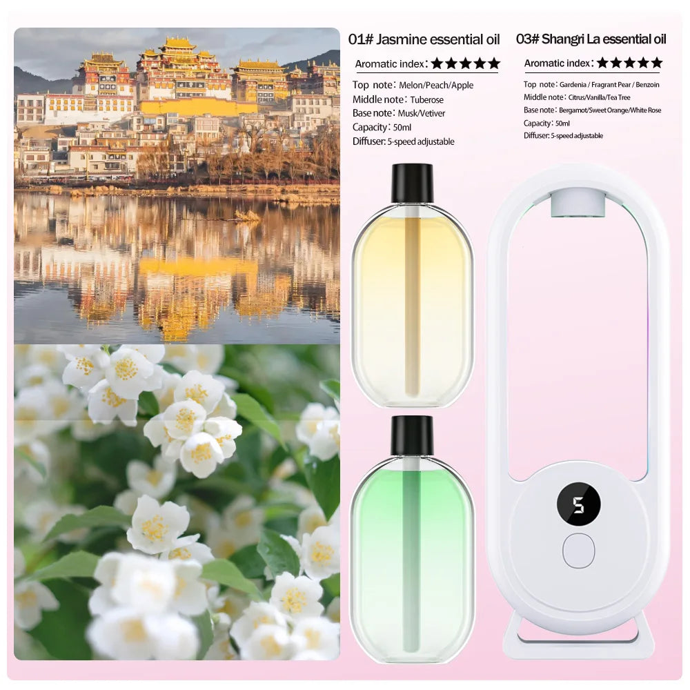 Rechargeable Portable Aroma Diffuser Essential Oil Aromatherapy Machine Timed Air Freshener to Remove Odors 5 Modes Timed Spray