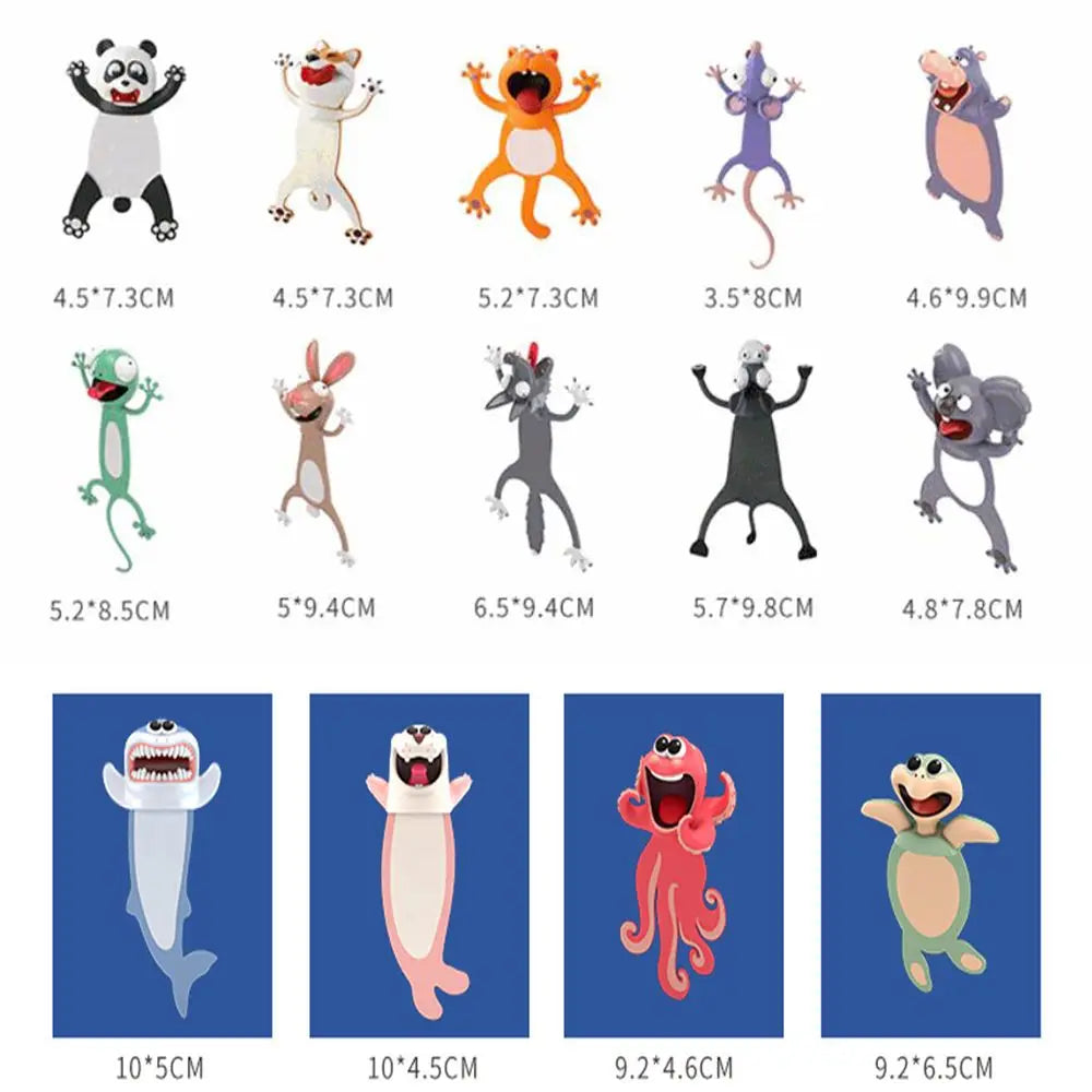 Creative Stationery Bookmarks 3D Stereo Cartoon Marker Animal Bookmarks Ocean Series Seal Octopus Cat Panda and Shiba Inu