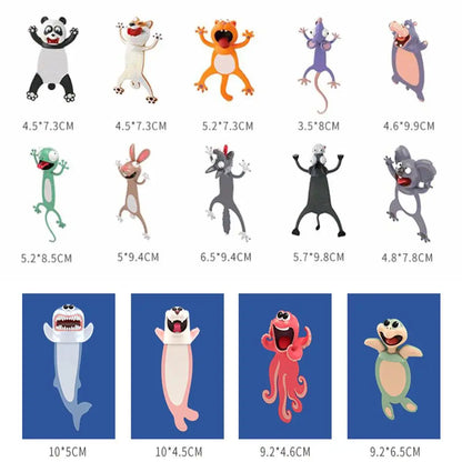 Creative Stationery Bookmarks 3D Stereo Cartoon Marker Animal Bookmarks Ocean Series Seal Octopus Cat Panda and Shiba Inu