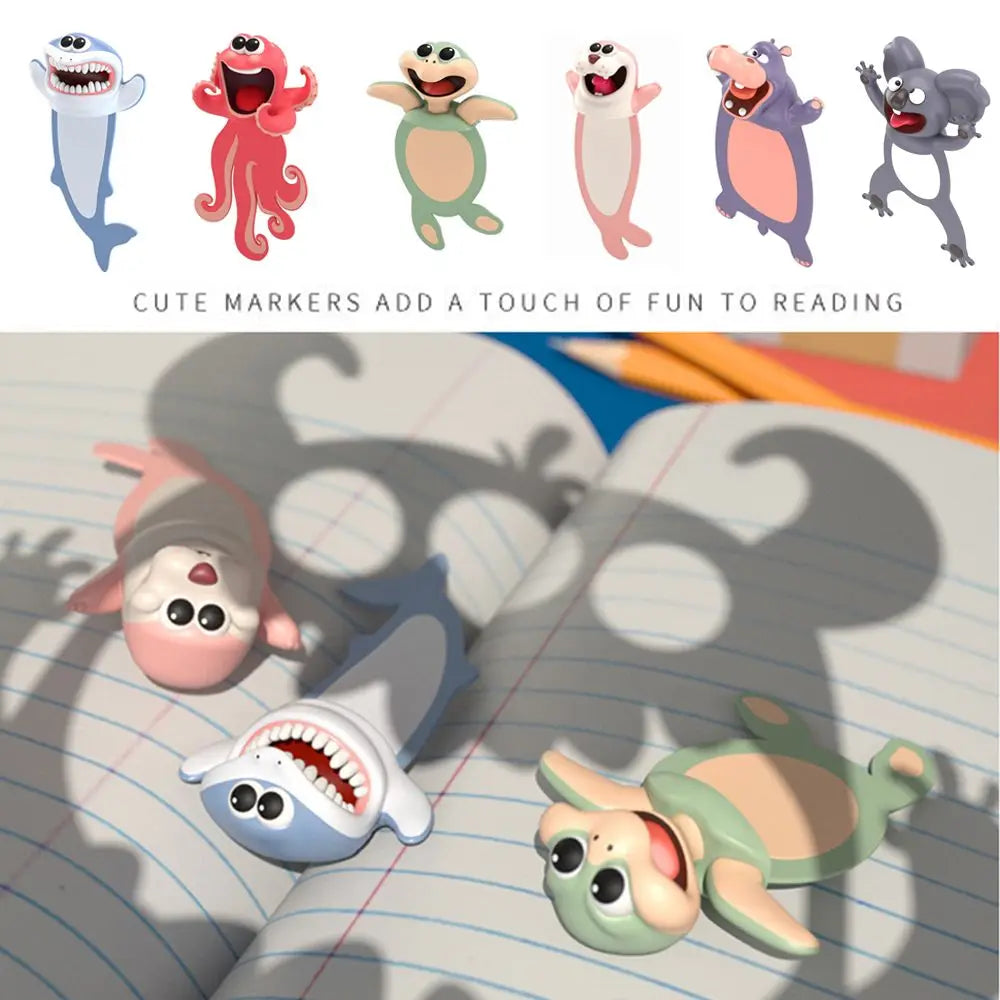 Creative Stationery Bookmarks 3D Stereo Cartoon Marker Animal Bookmarks Ocean Series Seal Octopus Cat Panda and Shiba Inu