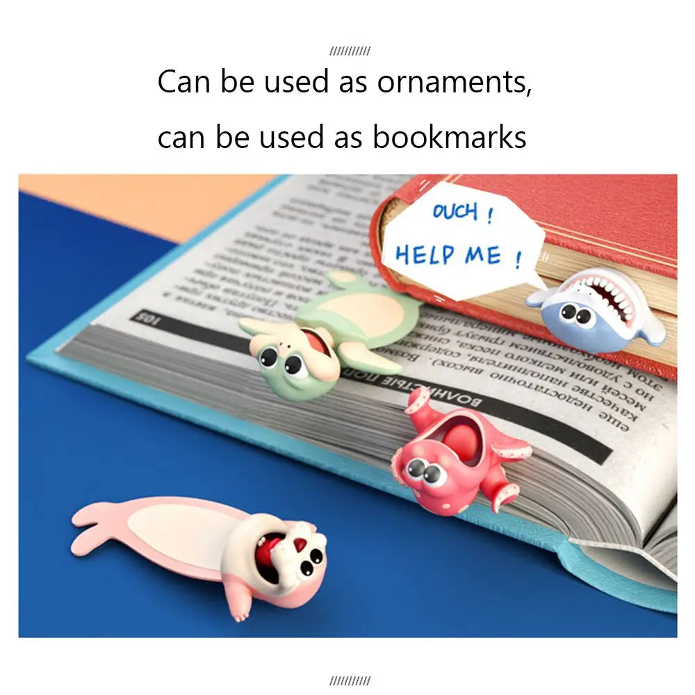 Creative Stationery Bookmarks 3D Stereo Cartoon Marker Animal Bookmarks Ocean Series Seal Octopus Cat Panda and Shiba Inu