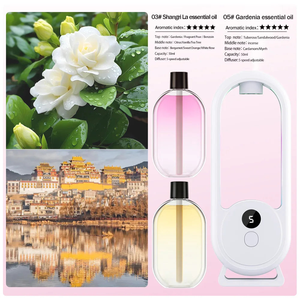 Rechargeable Portable Aroma Diffuser Essential Oil Aromatherapy Machine Timed Air Freshener to Remove Odors 5 Modes Timed Spray