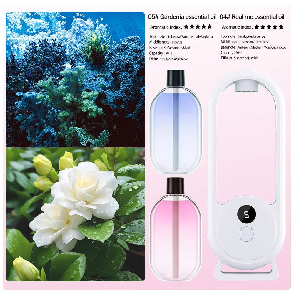 Rechargeable Portable Aroma Diffuser Essential Oil Aromatherapy Machine Timed Air Freshener to Remove Odors 5 Modes Timed Spray