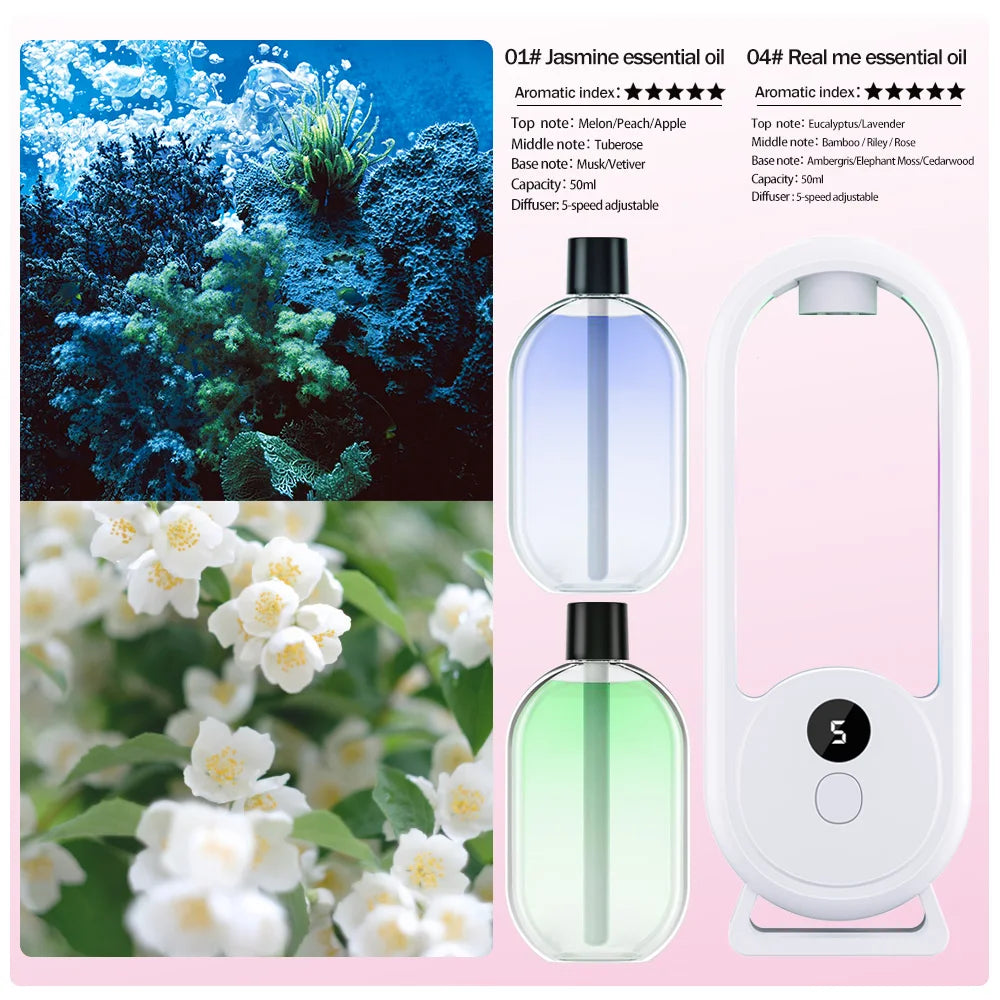 Rechargeable Portable Aroma Diffuser Essential Oil Aromatherapy Machine Timed Air Freshener to Remove Odors 5 Modes Timed Spray
