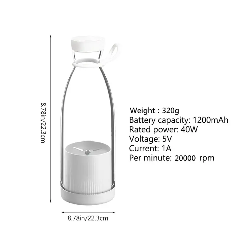 A38T-300ML Portable Blender Fruit Mixers USB Rechargeable Smoothie Mini Blender Personal Juicer -White